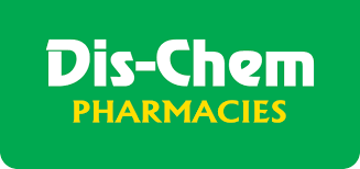 White 'Dis-Chem' text next to a yellow plus sign on a solid green background