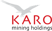 A grey eagle silhouette soaring above the word "KARO" in red and "mining holdings" in black text.