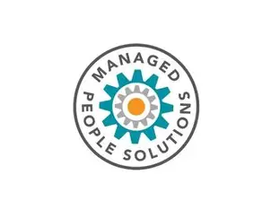 Managed People Solutions company logo featuring a blue gear icon with an orange center.
