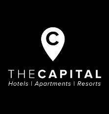 The Capital Hotels logo featuring a white map-pin icon with a 'C' on a black background.