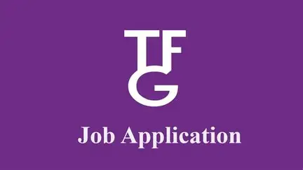 TFG Job Application banner with a white logo on a purple background.
